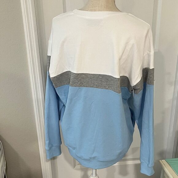 Women's Colorblock Sweatshirt - White, Gray, and Blue - Picture 5 of 6